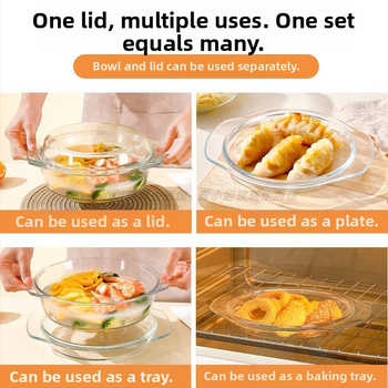 Vas din sticlă pentru Air Fryer cu capac, rezistent la temperaturi înalte, compatibil cu microunde, potrivit pentru supe, tăiței și ouă la abur