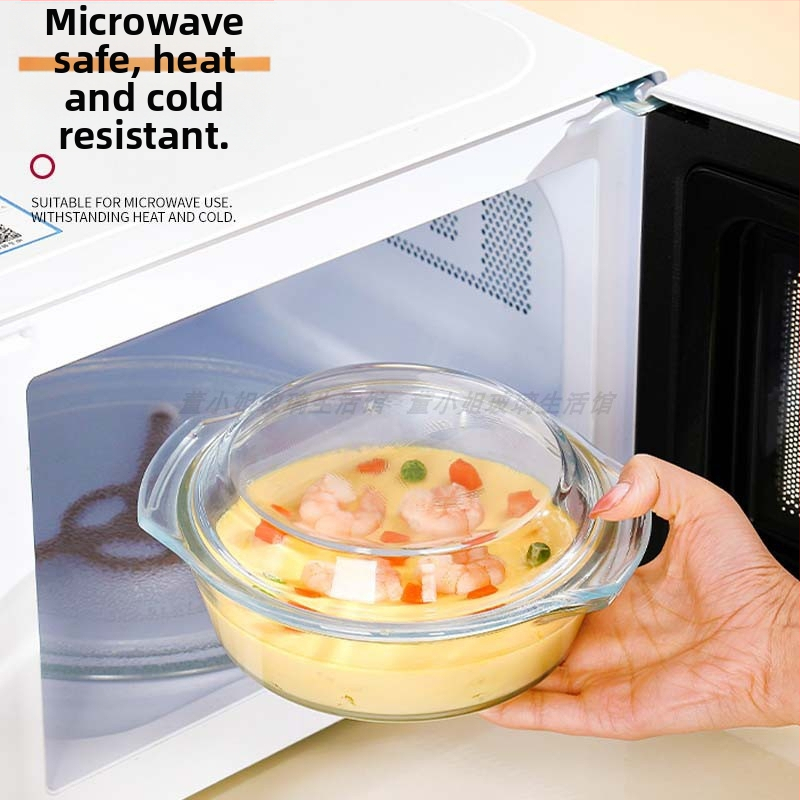 Vas din sticlă pentru Air Fryer cu capac, rezistent la temperaturi înalte, compatibil cu microunde, potrivit pentru supe, tăiței și ouă la abur