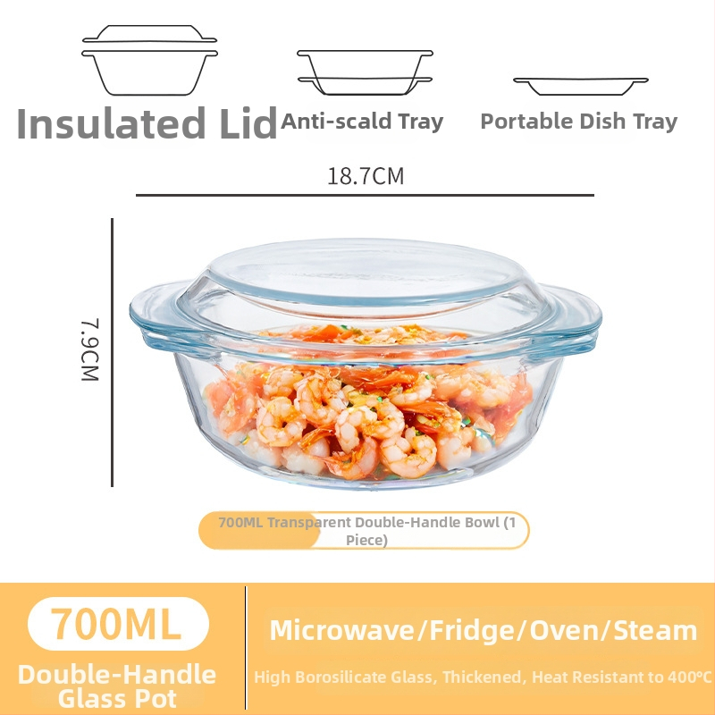 Vas din sticlă pentru Air Fryer cu capac, rezistent la temperaturi înalte, compatibil cu microunde, potrivit pentru supe, tăiței și ouă la abur