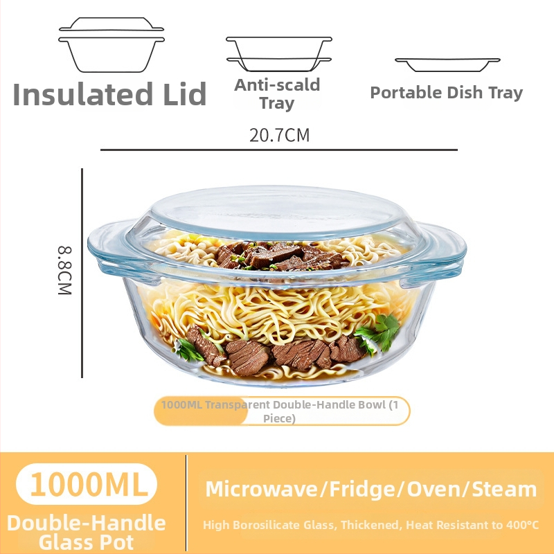 Vas din sticlă pentru Air Fryer cu capac, rezistent la temperaturi înalte, compatibil cu microunde, potrivit pentru supe, tăiței și ouă la abur