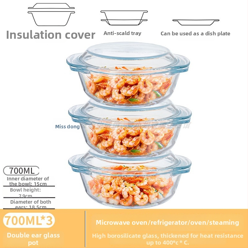 Vas din sticlă pentru Air Fryer cu capac, rezistent la temperaturi înalte, compatibil cu microunde, potrivit pentru supe, tăiței și ouă la abur