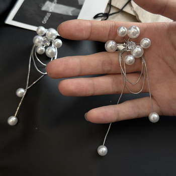 Ogrlica s umjetnim perlama, geometrijski dizajn, zmijska lanac, privjesak s mješavinom kamenja, lagani luksuzni stil