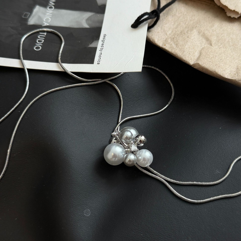 Ogrlica s umjetnim perlama, geometrijski dizajn, zmijska lanac, privjesak s mješavinom kamenja, lagani luksuzni stil