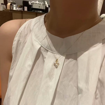 Colier din argint 925 cu pandantiv din perlă de apă dulce, perlă rotundă, stil natural și drăguț