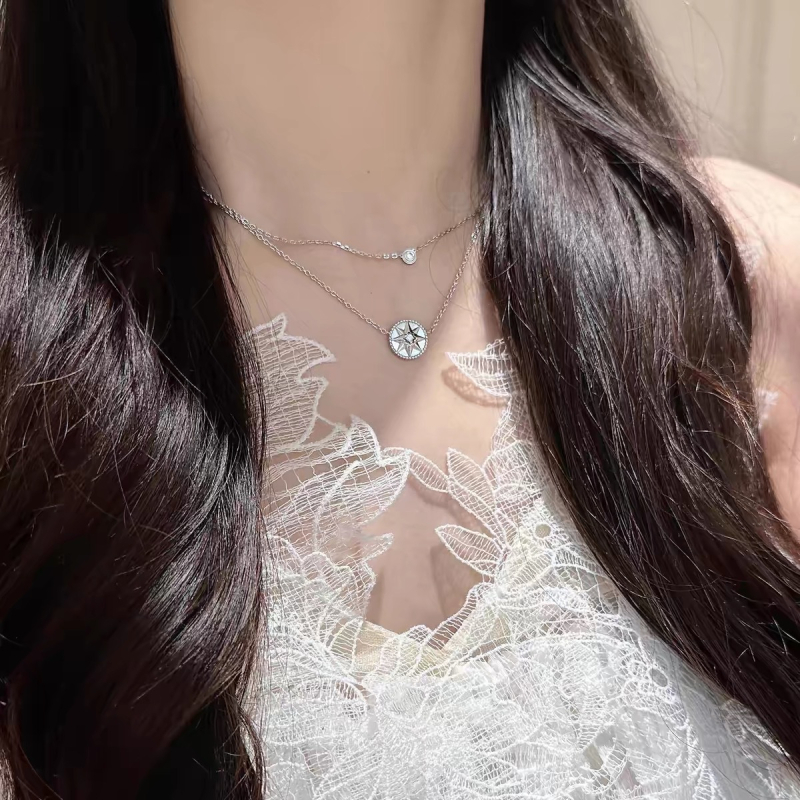 Réz nyaklánc csillag- és geometriai mintázattal, O-lánc, hossza 41–50 cm, Seiko felületkezelés, francia retro stílus