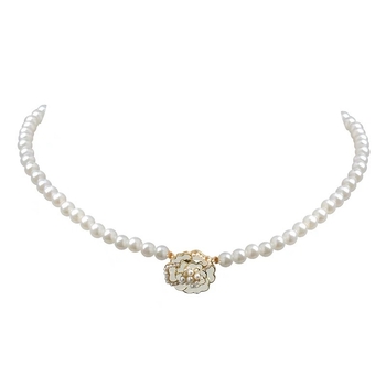 Colier choker Camelia cu perle de sticlă, stil INS, placare prin electroplacare, inserție din aliaj cu pietre artificiale/semi-prețioase, vara 2024