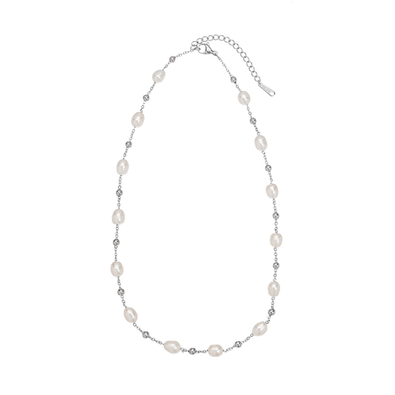 Ogrlica s bisernom školjkom, biserni ugradnja, lanac s perlama, duljina 41–50 cm, masa 13 g, 18K pozlata nehrđajući čelik