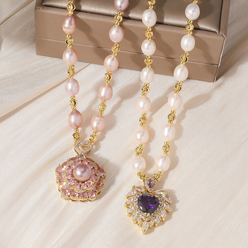 Ogrlica od slatkovodne bisera, biser u obliku izvanzemljca, kristalni četverokutni privjesak, pleteni rad, visokokvalitetan dizajn