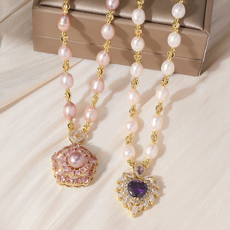 Ogrlica od slatkovodne bisera, biser u obliku izvanzemljca, kristalni četverokutni privjesak, pleteni rad, visokokvalitetan dizajn