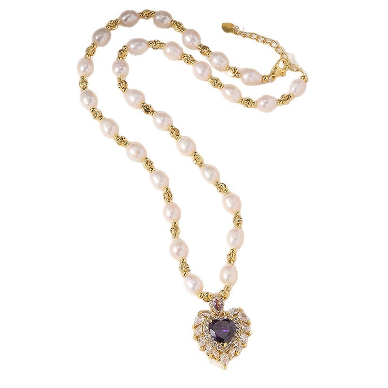 Ogrlica od slatkovodne bisera, biser u obliku izvanzemljca, kristalni četverokutni privjesak, pleteni rad, visokokvalitetan dizajn