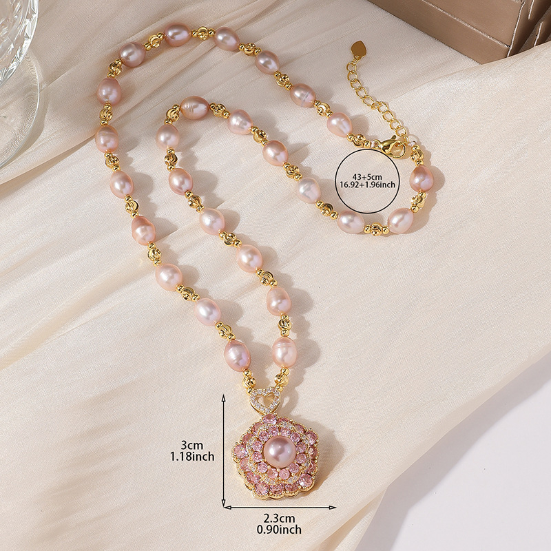 Ogrlica od slatkovodne bisera, biser u obliku izvanzemljca, kristalni četverokutni privjesak, pleteni rad, visokokvalitetan dizajn