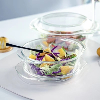 Staklena zdjela za kuhanje jaja na paru s poklopcem, termički otporno borosilikatno staklo, nepravilnog oblika, emajlirani površ, nije pogodno za mikrovalnu pećnicu