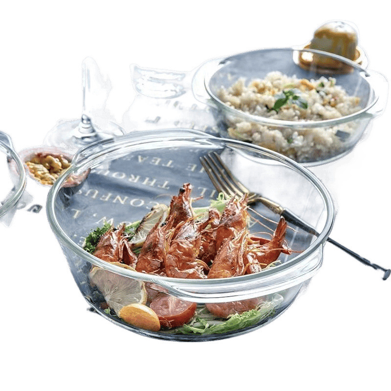 Staklena zdjela za kuhanje jaja na paru s poklopcem, termički otporno borosilikatno staklo, nepravilnog oblika, emajlirani površ, nije pogodno za mikrovalnu pećnicu