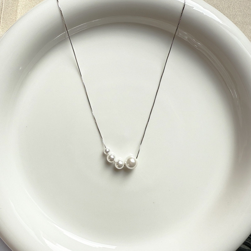 Colier cu pandantiv gradient din sidef, argint 925 pe întreaga lungime, lanț tip box, design geometric în formă U