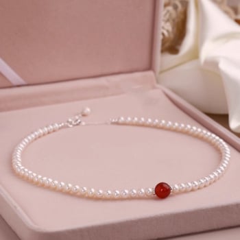 Természetes édesvizgyöngyökből készült nyaklánc, kézzel kötött, kulcscsont-lánc, medál: édesvízi gyöngy, gyöngyök mérete 6-7 mm és 4-5 mm