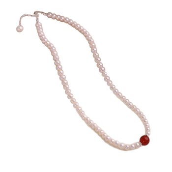 Természetes édesvizgyöngyökből készült nyaklánc, kézzel kötött, kulcscsont-lánc, medál: édesvízi gyöngy, gyöngyök mérete 6-7 mm és 4-5 mm