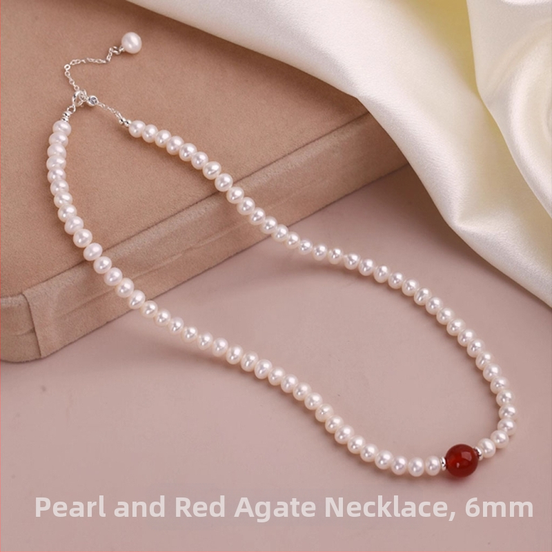 Természetes édesvizgyöngyökből készült nyaklánc, kézzel kötött, kulcscsont-lánc, medál: édesvízi gyöngy, gyöngyök mérete 6-7 mm és 4-5 mm