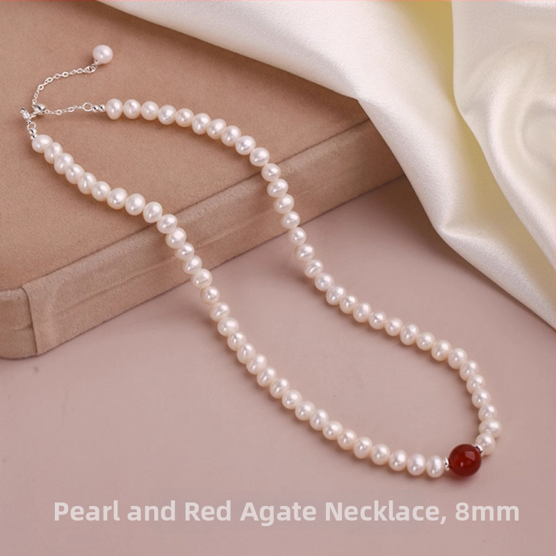 Természetes édesvizgyöngyökből készült nyaklánc, kézzel kötött, kulcscsont-lánc, medál: édesvízi gyöngy, gyöngyök mérete 6-7 mm és 4-5 mm