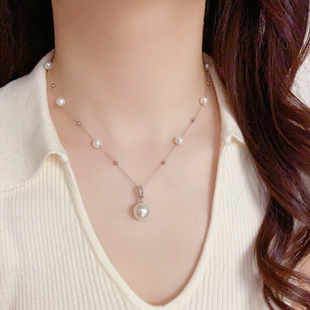 Colier: pandantiv cu perlă Manta roz, inspirat de stilul franțuzesc vintage, aliaj, perle artificiale, lanț obișnuit, 41–50 cm, lux lejer