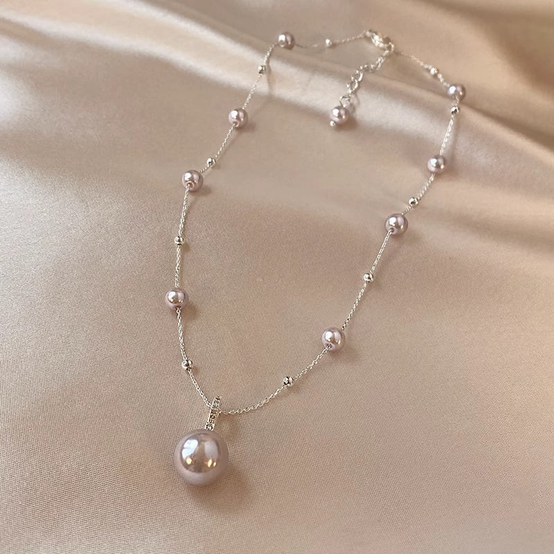 Colier: pandantiv cu perlă Manta roz, inspirat de stilul franțuzesc vintage, aliaj, perle artificiale, lanț obișnuit, 41–50 cm, lux lejer