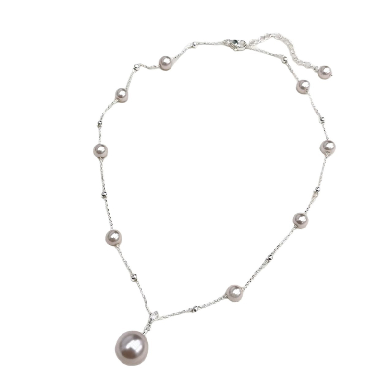 Colier: pandantiv cu perlă Manta roz, inspirat de stilul franțuzesc vintage, aliaj, perle artificiale, lanț obișnuit, 41–50 cm, lux lejer