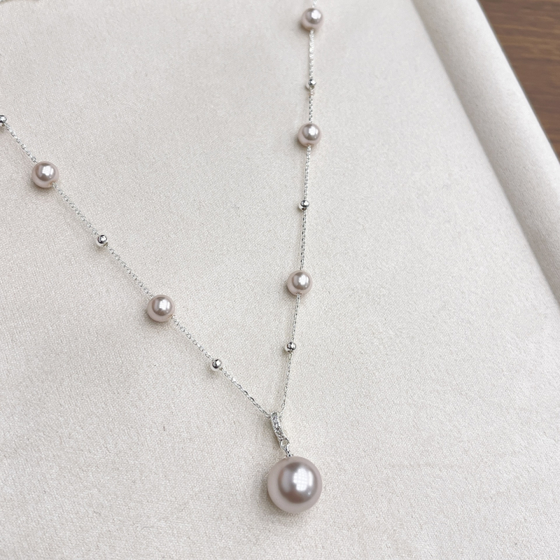 Colier: pandantiv cu perlă Manta roz, inspirat de stilul franțuzesc vintage, aliaj, perle artificiale, lanț obișnuit, 41–50 cm, lux lejer