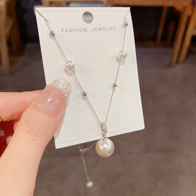 Colier: pandantiv cu perlă Manta roz, inspirat de stilul franțuzesc vintage, aliaj, perle artificiale, lanț obișnuit, 41–50 cm, lux lejer