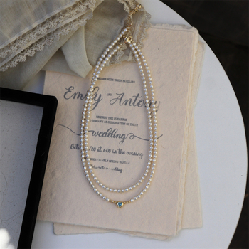 Ogrlica od imitacijskih perli s privjeskom od organskog stakla, geometrijski dizajn, završna pečena boja, ogrlica od perli