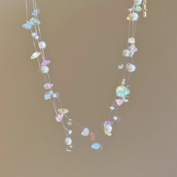 Ženski nakit od kamena s privjeskom u obliku srca, kuglični lanac, višeslojni stil, korejski stil