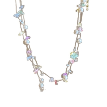 Ženski nakit od kamena s privjeskom u obliku srca, kuglični lanac, višeslojni stil, korejski stil