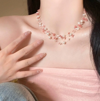 Ženski nakit od kamena s privjeskom u obliku srca, kuglični lanac, višeslojni stil, korejski stil