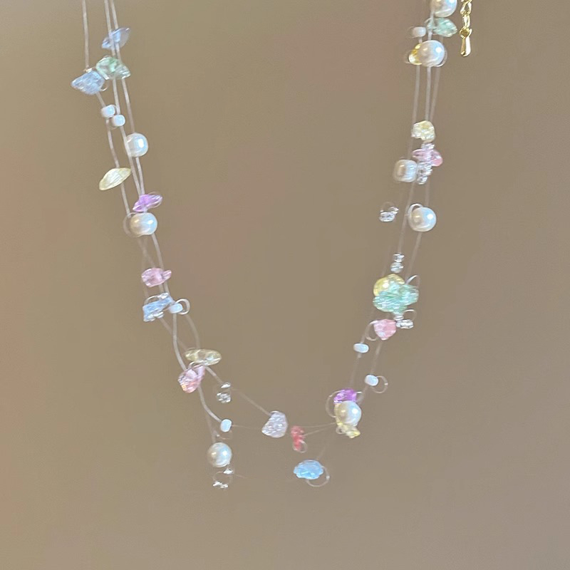 Ženski nakit od kamena s privjeskom u obliku srca, kuglični lanac, višeslojni stil, korejski stil