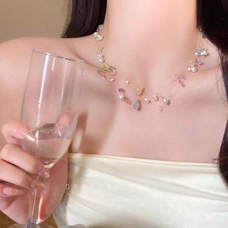 Ženski nakit od kamena s privjeskom u obliku srca, kuglični lanac, višeslojni stil, korejski stil