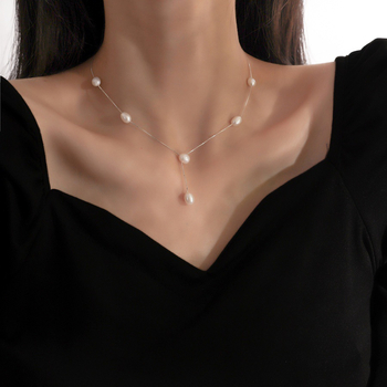 Colier cu perle naturale de apă dulce, placat cu argint, lucrat manual, stil în formă de U