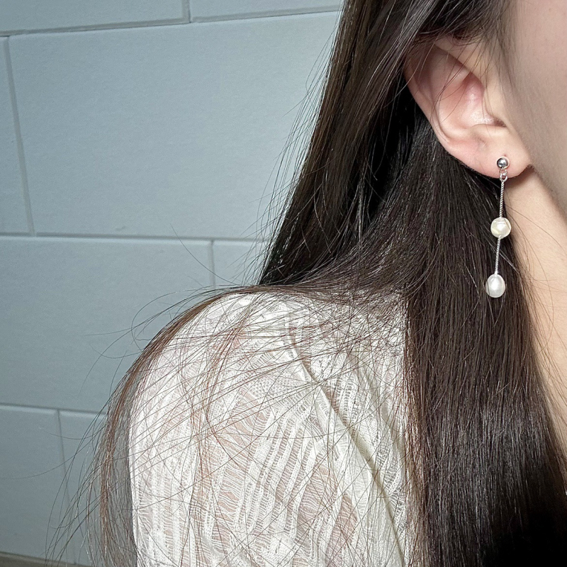 Colier cu perle naturale de apă dulce, placat cu argint, lucrat manual, stil în formă de U