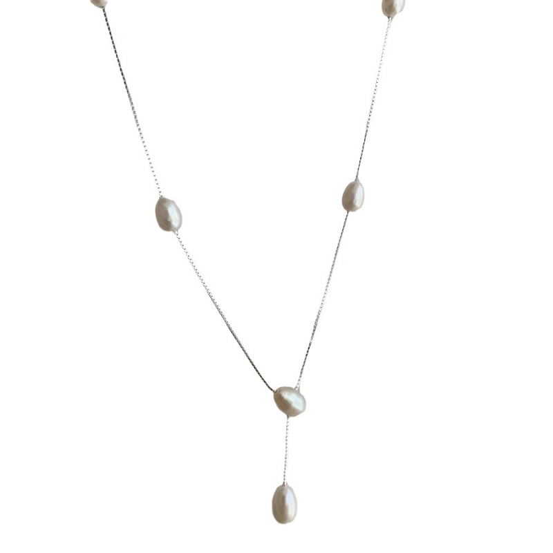 Colier cu perle naturale de apă dulce, placat cu argint, lucrat manual, stil în formă de U
