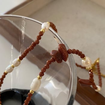 Ogrlica s perlama od pijeska, privjesak od prirodnog kamena, ručna izrada, kuglični lanac, 10 g