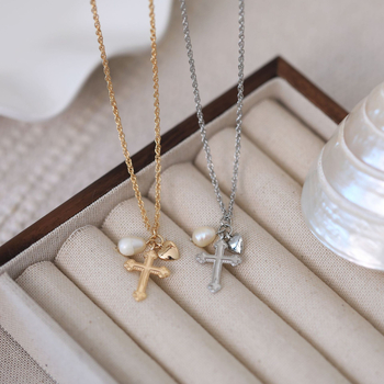 Lančić s križem, bakrena osnova, elektroplatirano, obični lanac, privjesak od titan čelika, 6 g, unisex