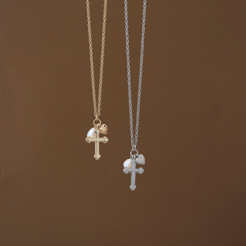 Lančić s križem, bakrena osnova, elektroplatirano, obični lanac, privjesak od titan čelika, 6 g, unisex