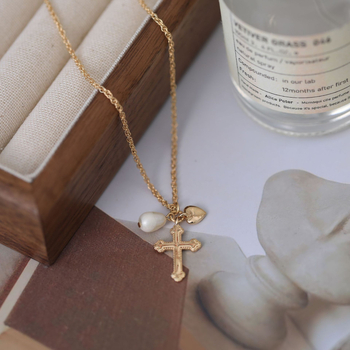 Lančić s križem, bakrena osnova, elektroplatirano, obični lanac, privjesak od titan čelika, 6 g, unisex