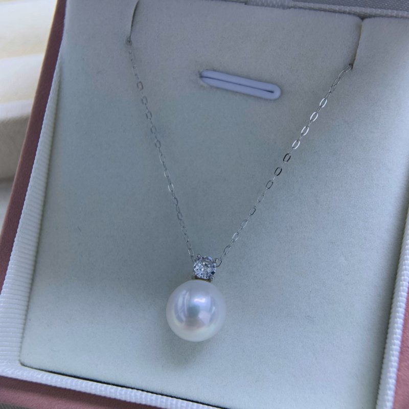 Colier cu perlă de apă dulce, pandantiv din argint S925, formă perfect rotundă, stil Prințesa Diana