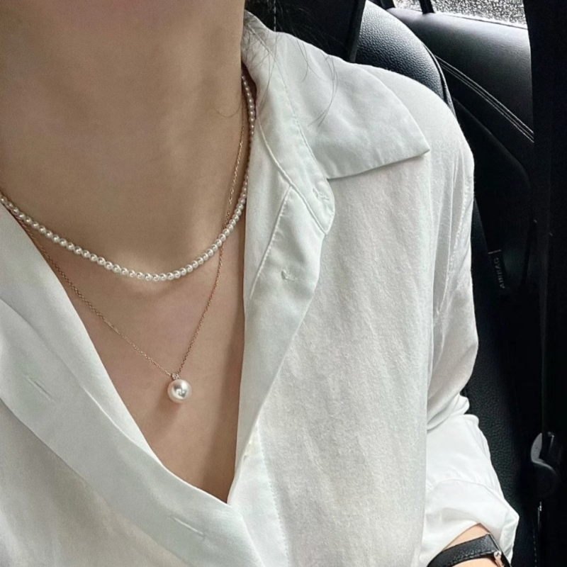 Colier cu perlă de apă dulce, pandantiv din argint S925, formă perfect rotundă, stil Prințesa Diana