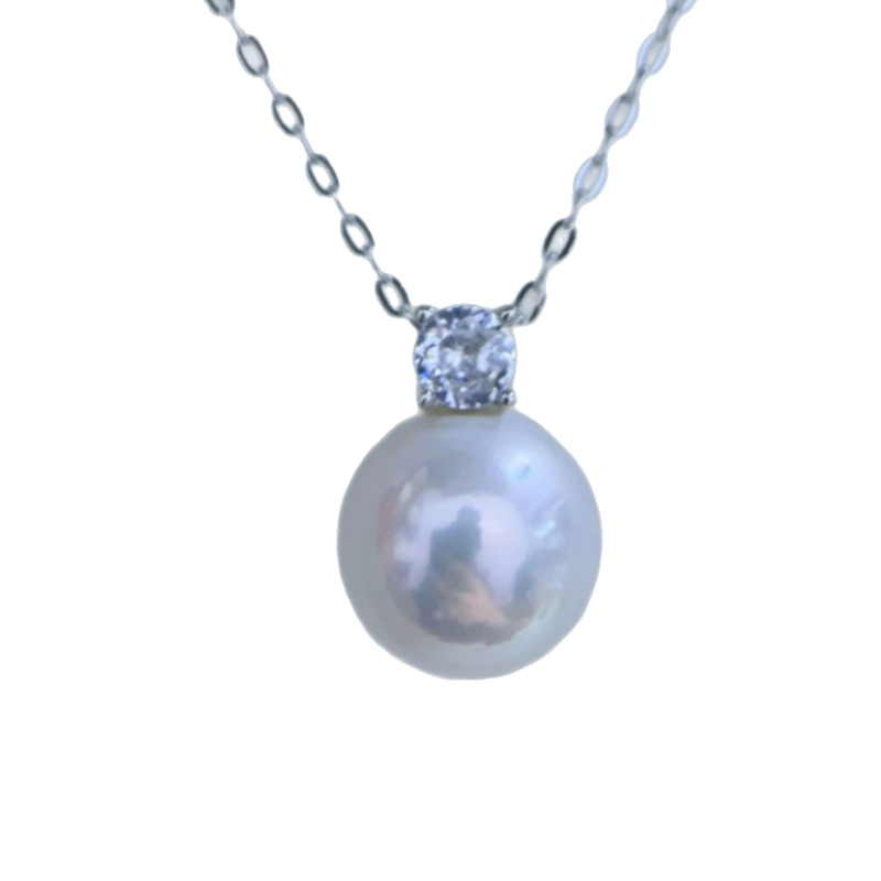 Colier cu perlă de apă dulce, pandantiv din argint S925, formă perfect rotundă, stil Prințesa Diana