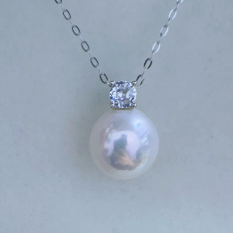 Colier cu perlă de apă dulce, pandantiv din argint S925, formă perfect rotundă, stil Prințesa Diana