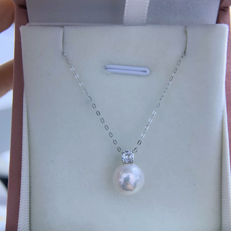 Colier cu perlă de apă dulce, pandantiv din argint S925, formă perfect rotundă, stil Prințesa Diana