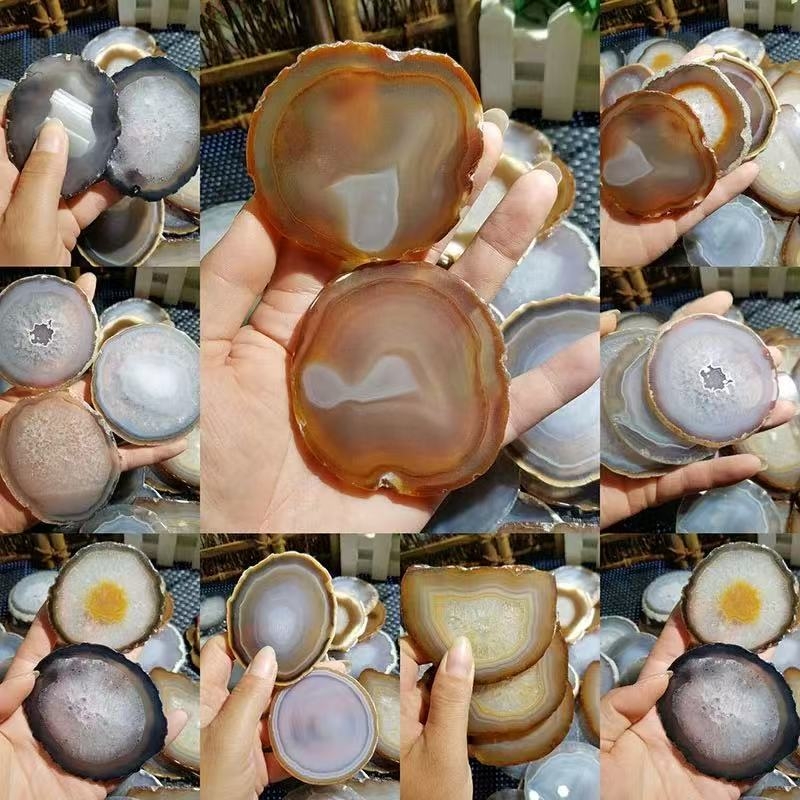 Polírozott természetes achát korong dísz – dekoratív elem és poháralátét, természetes anyag, VVS tisztaság