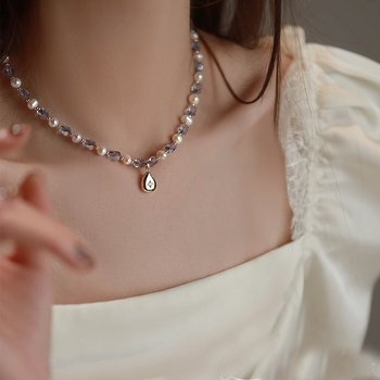 Ogrlica od školjkastih bisera, kristali s facetama, dizajn zvjezdano neba, lagani luksuz stil