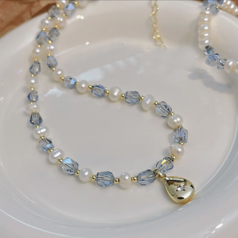 Ogrlica od školjkastih bisera, kristali s facetama, dizajn zvjezdano neba, lagani luksuz stil