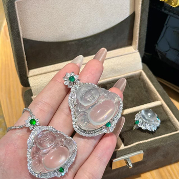 Kalcedon Buddha medálos nyaklánc – Inlay, Természetes anyag, Szabálytalan alak, Függő medál, Könnyű luxus stílus