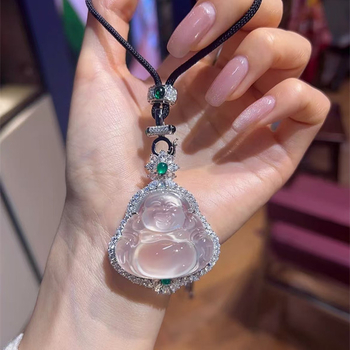 Kalcedon Buddha medálos nyaklánc – Inlay, Természetes anyag, Szabálytalan alak, Függő medál, Könnyű luxus stílus